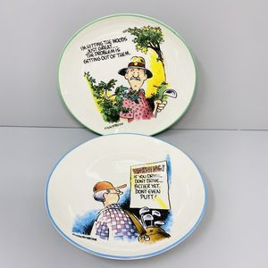Lot of 2 Finkstrom Golf Humor 6.5" Dessert/Salad/Appetizer Plate Cartoon